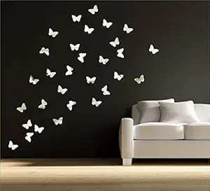 Plouf 35 Butterfly Silver Acrylic Mirror Wall Sticker ( default, OS )
