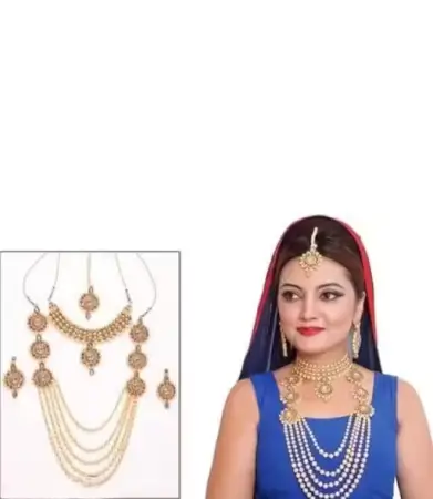 Jewellery Set | Gold-Plated Alloy Bridal Set with American Diamonds, Adjustable Full Set for Women ( default, Standard ).