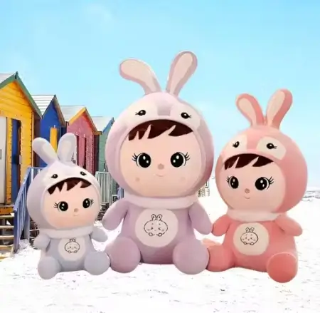 Stuffed Doll with Bunny Cap – Pink Plush Toy for Kids and Girls ( default, OS )