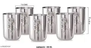 Stainless Steel Water & Juice Glasses – Pack of 6 | Durable & Rust-Resistant | 10 cm Height ( default, Standard ) .