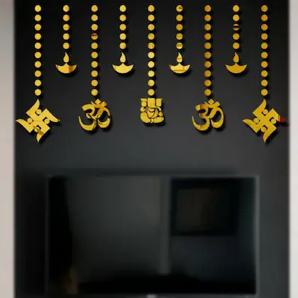 Ganesha Combo Golden Mirror Wall Sticker ( default, OS )