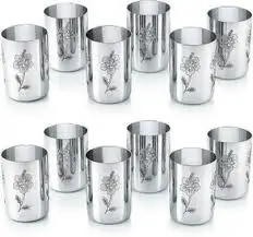 Stainless Steel Water & Juice Glasses – Pack of 6 | Durable & Rust-Resistant | 10 cm Height ( default, Standard ) .