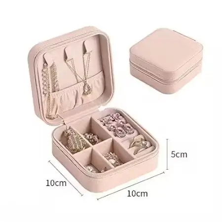 Jewellery Organiser PU Leather Zipper Portable Storage Case – Jewellery Organizer ( pink, OS )
