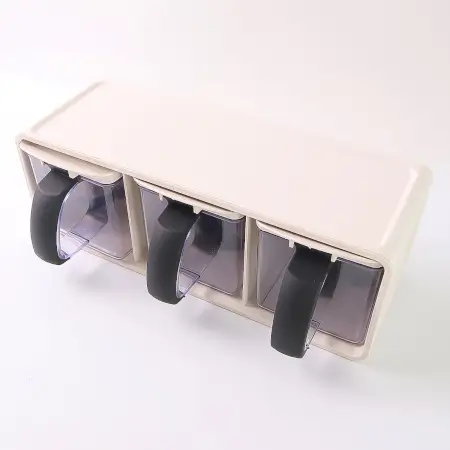 3-piece modular spice storage box set with stand and spoons transparent seasoning containers with - Durable Plastic ( default, OS ).