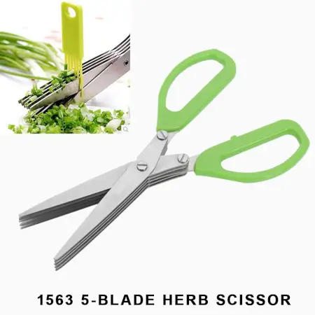 Multifunction Vegetable Stainless Steel Herbs Scissor with 5 Blades ( default, Standard ).