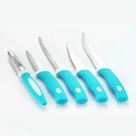 Kitchen Knife Set with Stand – 4 Knives & 1 Peeler | ABS Plastic Stand | Women’s 1st Choice | Blue ( default, Standard ).