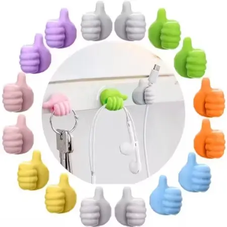 Pack of 10 Creative Silicone Thumb Wall Hooks – Multifunction Self-Adhesive Cable Clips & Key Hangers, Multicolor. ( default, Free Size )