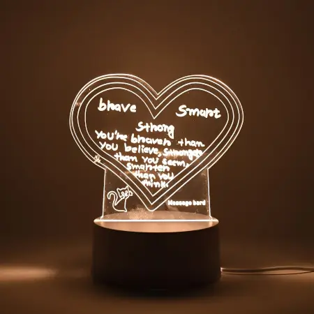 Creative 3D Acrylic LED Note Board Lamp with Pen – Decorative Night Light & Erasable Message Pad. ( default, Standard )
