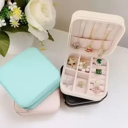 Jewellery Organiser PU Leather Zipper Portable Storage Case – Jewellery Organizer ( pink, OS )