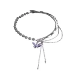 Stylish Silver-Plated Butterfly CZ Pearl Necklace ( default, Standard )