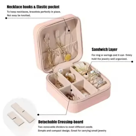 Square Travel Jewellery Case for Women – Leather Travel Earrings Organizer, Multicolor. ( pink, Free Size ).
