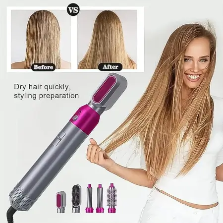5 in 1 Hot Air Hair Dryer Brush – Multifunctional Styler with Detachable Heads for Drying, Straightening & Curling (1000W). ( default, Standard )
