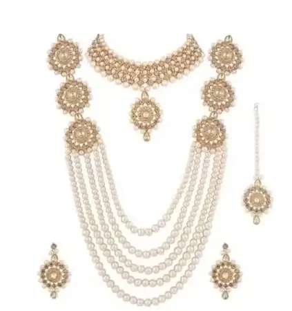 Jewellery Set | Gold-Plated Alloy Bridal Set with American Diamonds, Adjustable Full Set for Women ( default, Standard ).