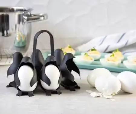 3 IN 1 Penguin Shaped Egg Cooker & Storage Holder (Pack of 2) ( black, OS )