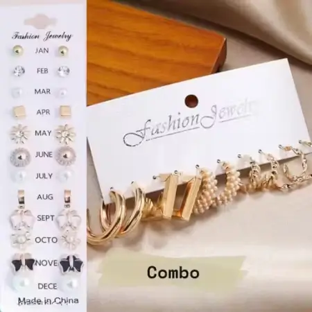 Combo of 17 Earrings Pair for Girls – Metal Studs Earrings Set ( default, Standard )