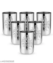 Stainless Steel Water & Juice Glasses – Pack of 6 | Durable & Rust-Resistant | 10 cm Height ( default, Standard ) .