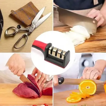 3-Stage Manual Kitchen Knife Sharpener – Stainless Steel & ABS | For Ceramic & Steel Knives | Anti-Skid Base | Pack of 1. ( multi, Standard )
