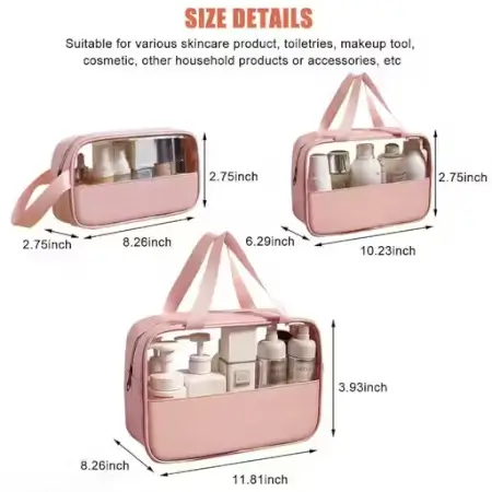 Pack of 3 Makeup Organizer Bags – Travel Waterproof Cosmetic Toiletry Pouches for Women & Girls (Rose Pink). ( pink, Free Size )