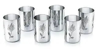Stainless Steel Water & Juice Glasses – Pack of 6 | Durable & Rust-Resistant | 10 cm Height ( default, Standard ) .