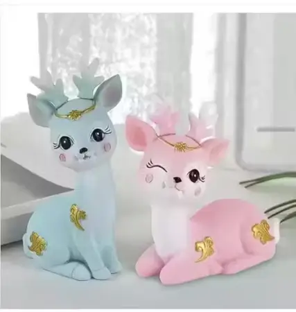 Animal Statue Gifts Crafts for Living Room (Set of 2 Deer Figurines) ( Pink and green, OS )