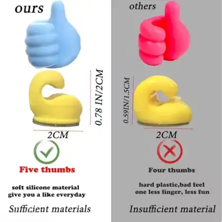 Pack of 10 Creative Silicone Thumb Wall Hooks – Multifunction Self-Adhesive Cable Clips & Key Hangers, Multicolor. ( default, Free Size )