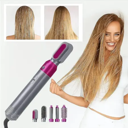 5 in 1 Hot Air Hair Dryer Brush – Multifunctional Styler with Detachable Heads for Drying, Straightening & Curling (1000W). ( default, Standard )