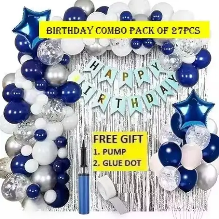 Realistic Store Blue & Silver Happy Birthday Decoration Kit Combo Set ( blue, OS )