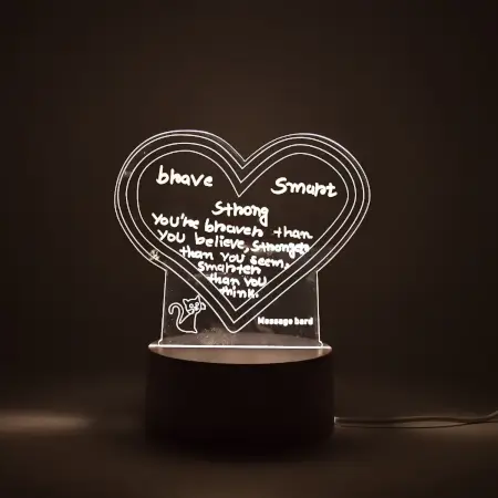 Creative 3D Acrylic LED Note Board Lamp with Pen – Decorative Night Light & Erasable Message Pad. ( default, Standard )