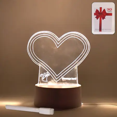 Creative 3D Acrylic LED Note Board Lamp with Pen – Decorative Night Light & Erasable Message Pad. ( default, Standard )