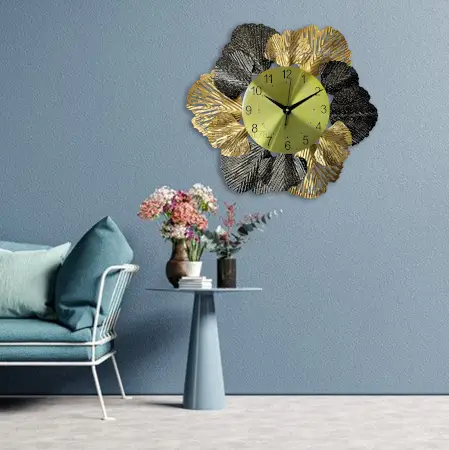Decorative Round Iron Metal Wall Clock for Living Room, Bedroom, Office with Urdu Dail. ( black, M )