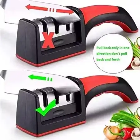 3-Stage Manual Kitchen Knife Sharpener – Stainless Steel & ABS | For Ceramic & Steel Knives | Anti-Skid Base | Pack of 1. ( multi, Standard )