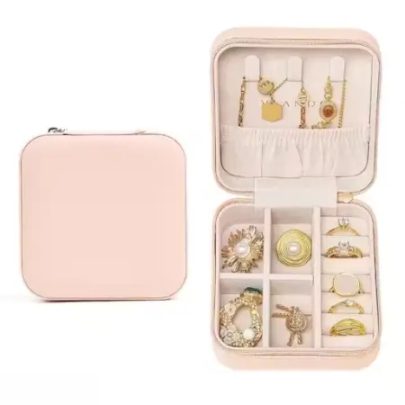 Jewellery Organiser PU Leather Zipper Portable Storage Case – Jewellery Organizer ( pink, OS )