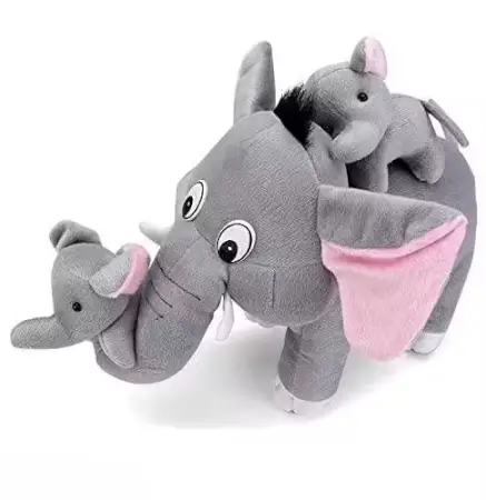 Mother Elephant with Two Babies Soft Plush Toy Set – Grey Stuffed Animal ( default, OS )