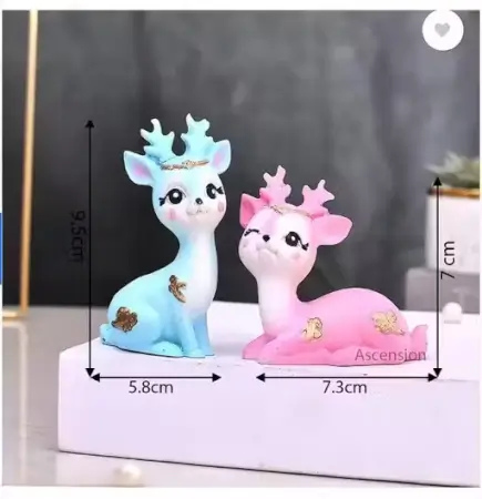 Animal Statue Gifts Crafts for Living Room (Set of 2 Deer Figurines) ( Pink and green, OS )