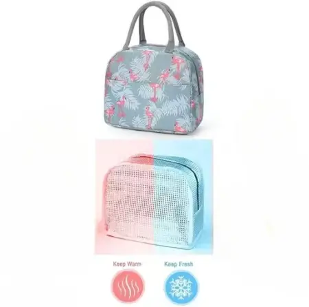 Grey Flamingo Insulated Nylon Lunch Bag – Portable & Waterproof ( default, OS )