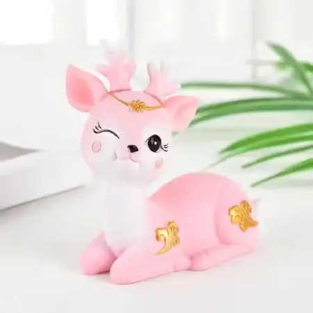 Animal Statue Gifts Crafts for Living Room (Set of 2 Deer Figurines) ( Pink and green, OS )