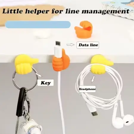 Pack of 10 Creative Silicone Thumb Wall Hooks – Multifunction Self-Adhesive Cable Clips & Key Hangers, Multicolor. ( default, Free Size )