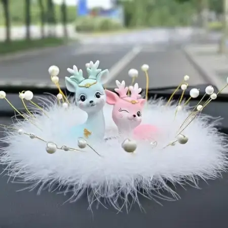 Animal Statue Gifts Crafts for Living Room (Set of 2 Deer Figurines) ( Pink and green, OS )